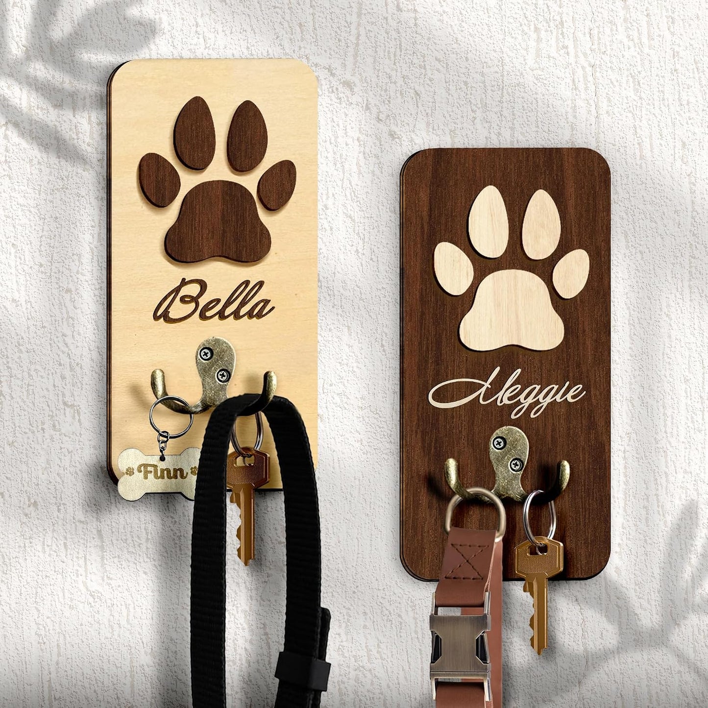 Dog Leash Holder Wall Mount, Pet Harness Hanger with Scrabble Letters, Dog Collar Organizer for Entryway, Memorial Cat Leash Holder for Wall, Pet Loss Gifts, Keepsake, Home Decor PF212-NAT