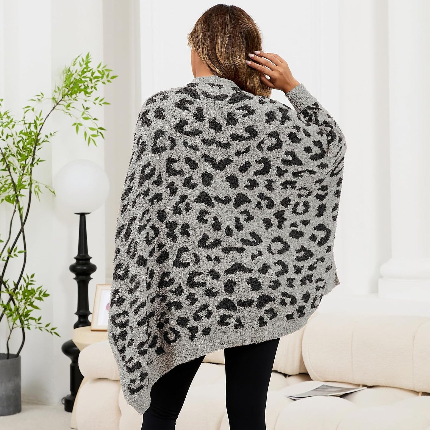 Wearable Blanket Sherpa Poncho Unique Office Work Warm Cozy Shawl TV Throw Blankets, Plush Cape Wrap for Adults