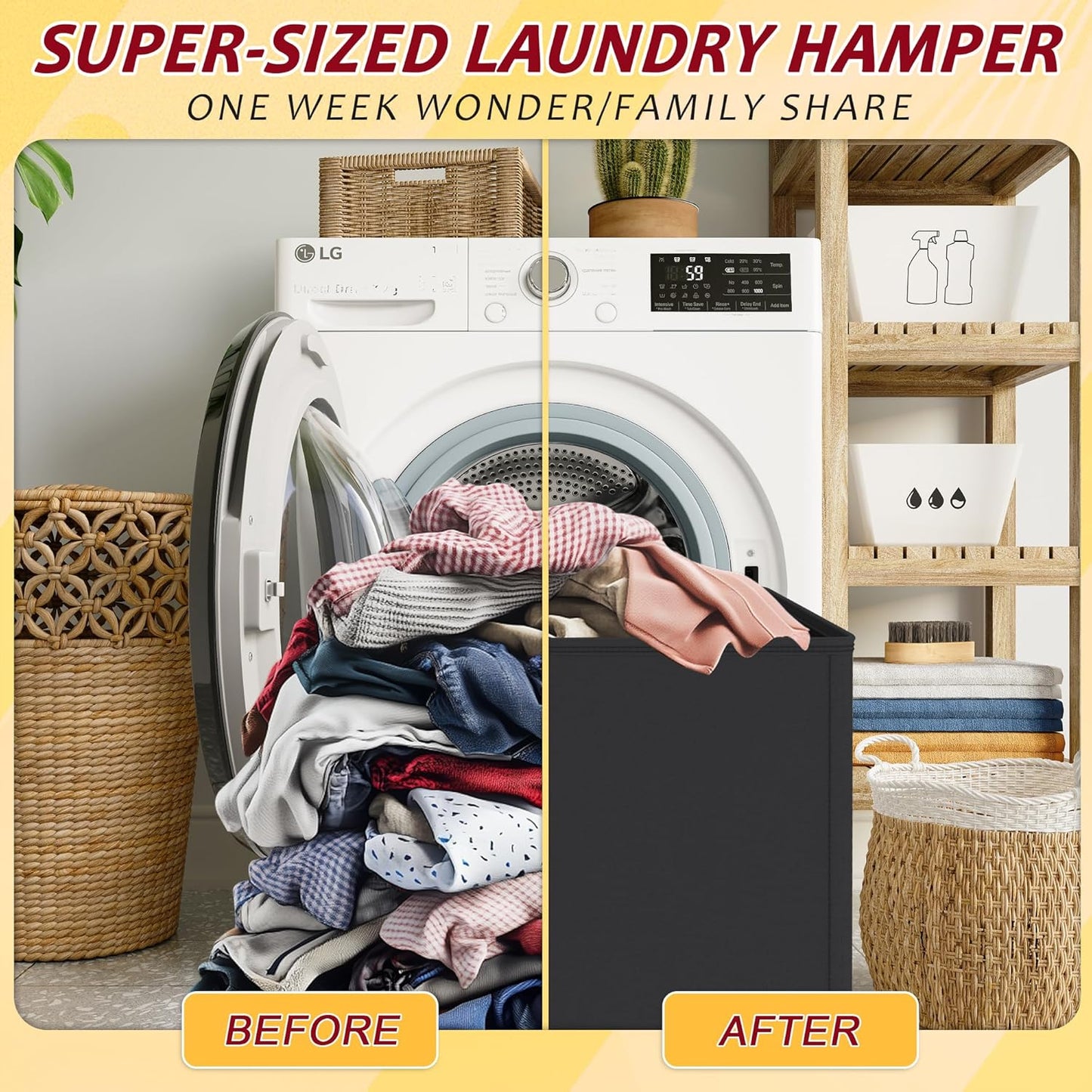 195L Laundry Hamper 3 Section,Large Laundry Hamper with Lid,Dirty Clothes Hamper with 3 Inner Bags,Collapsible Laundry Basket Organizer for Laundry Room,Bedroom,Laundry Sorter Hamper 3 Compartment