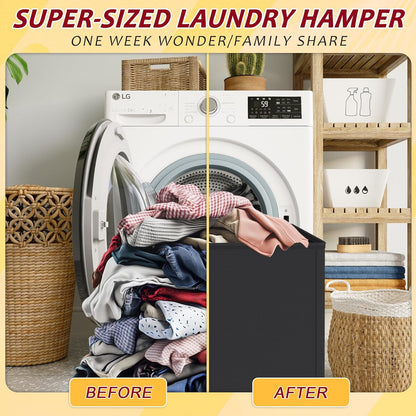 195L Laundry Hamper 3 Section,Large Laundry Hamper with Lid,Dirty Clothes Hamper with 3 Inner Bags,Collapsible Laundry Basket Organizer for Laundry Room,Bedroom,Laundry Sorter Hamper 3 Compartment