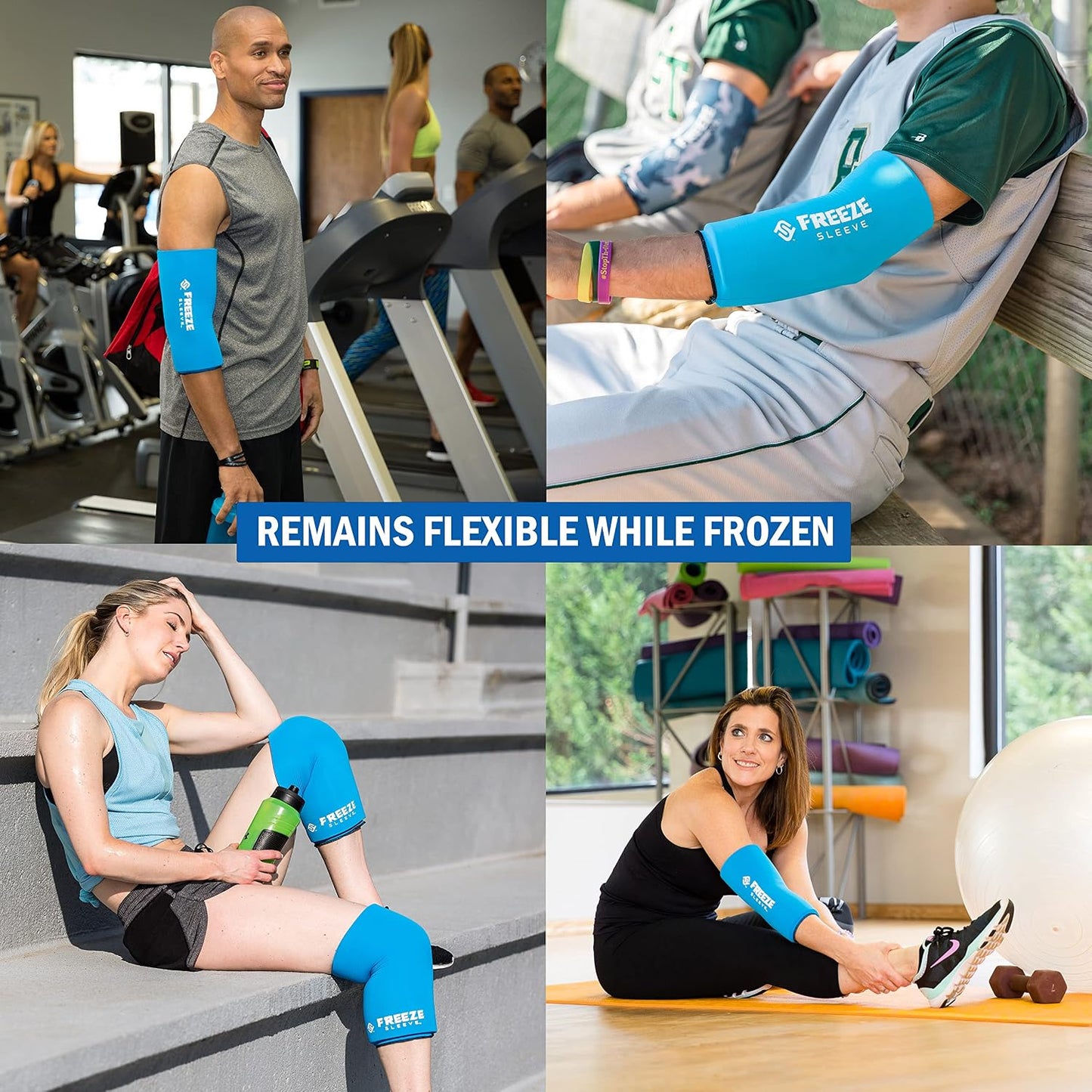FreezeSleeve Ice and Heat Therapy Sleeve | Reusable Ice Pack Flexible Gel Compression Sleeve for Pain Relief and Recovery of Elbow Knee Ankle Leg Wrist Injuries | Black Large