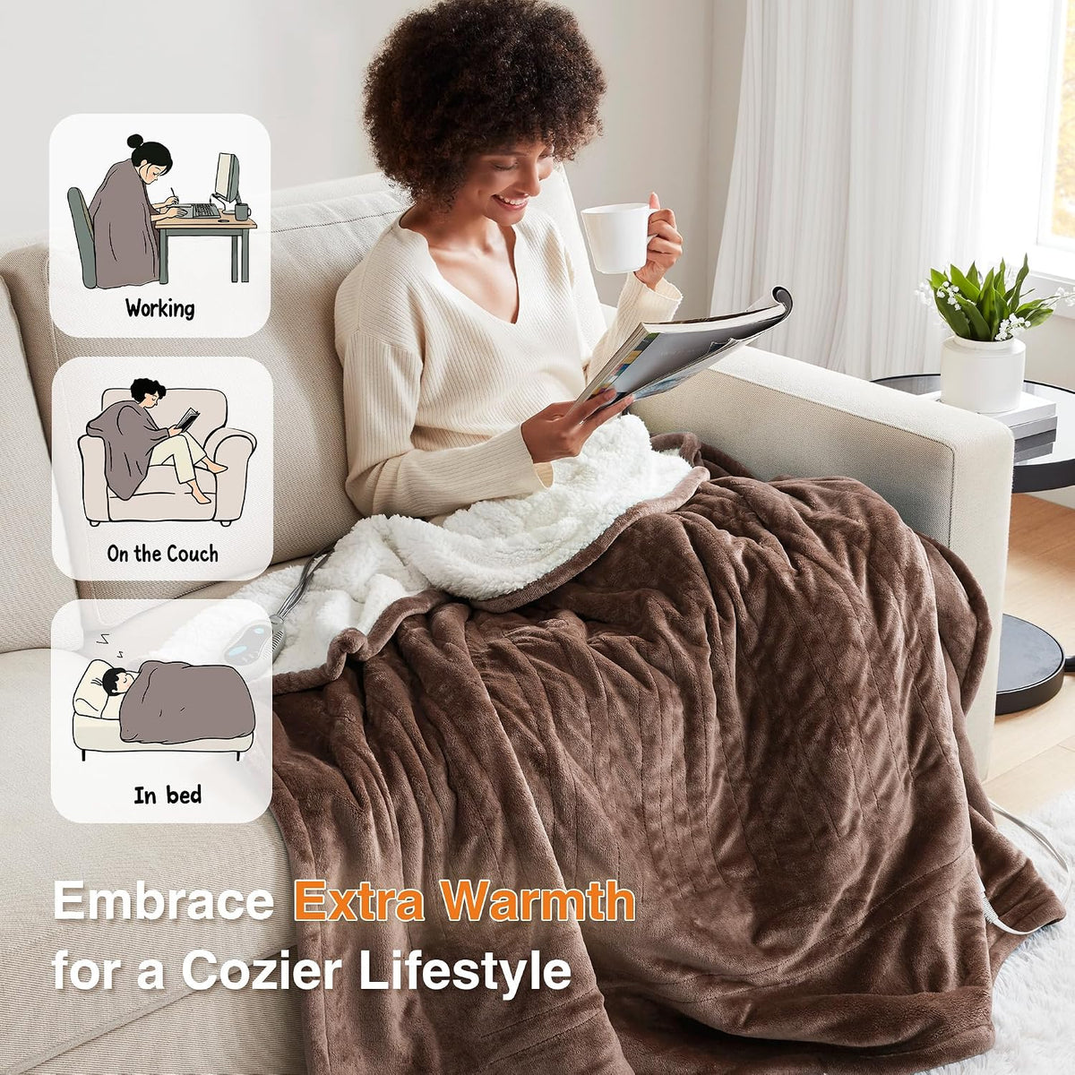 Beautyrest Reversible Heated Throw - Plush Sherpa Heating Blanket, Grey