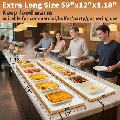 Electric Warming Tray,Extralong 47"x12",Tempered Glass Warming Mat for Food