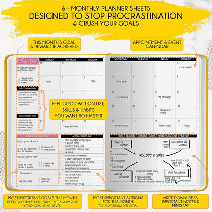 Freedom Mastery Daily Journal of Gratitude, Productivity & Habit Tracker | Undated 90-Day Planner with Daily Reflection, Mindfulness, Positivity, Vision Board & Stickers, Gratitude Journal for Women