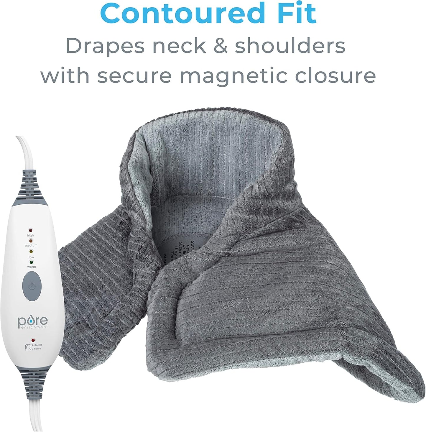 Pure Enrichment PureRelief Neck & Shoulder Heating Pad - 4 Heat Settings, Auto Shut-Off, Universal Fit, Magnet Closure, Soft Micromink, Storage Bag, 5-Year Warranty, Machine Wash (Turquoise Blue)