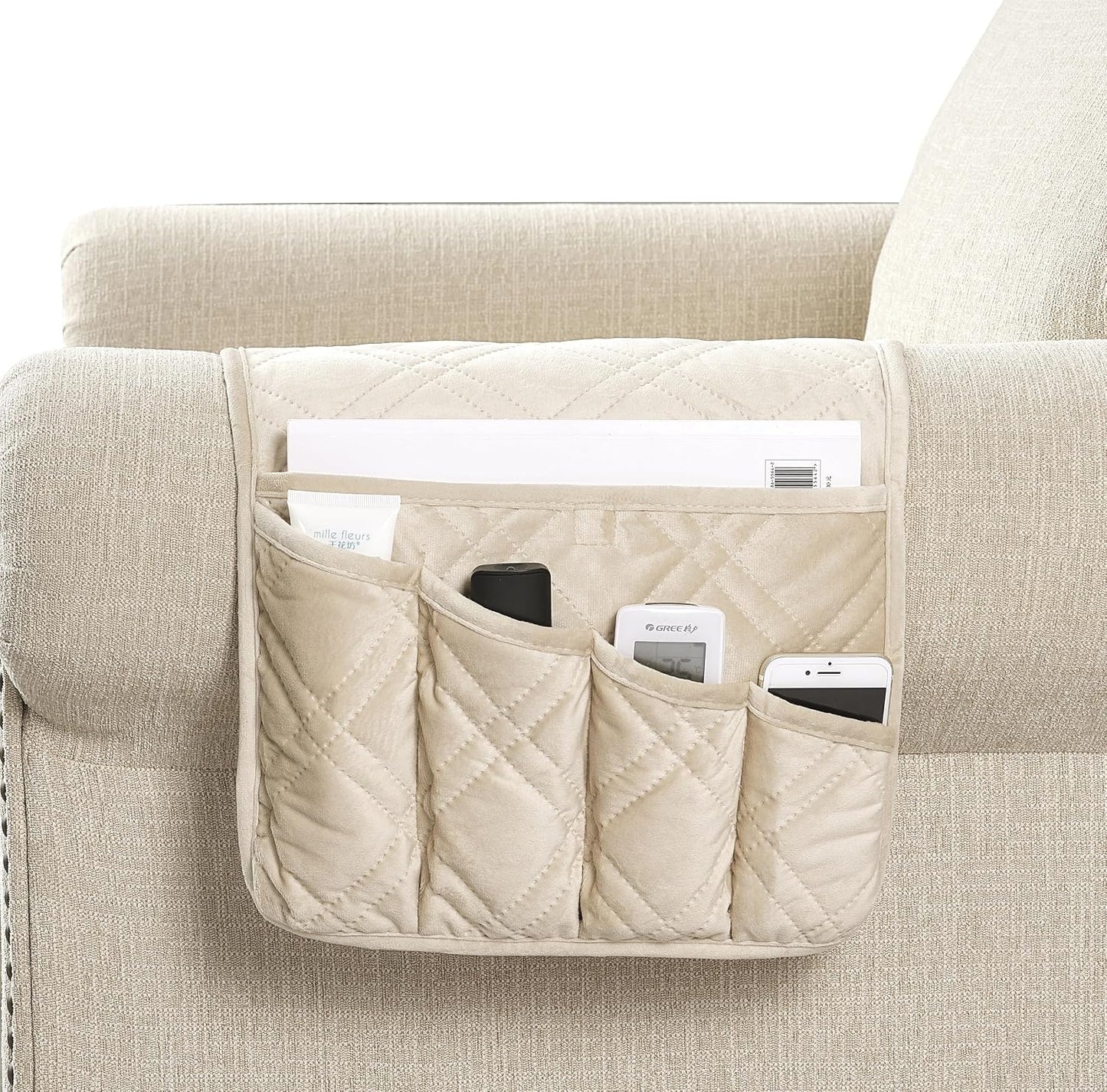 Brilliant Sunshine Burgundy Toile Floral Couch Armrest Cover, 35"×13" | Washable Magazine Holder, Armrest Organizer & Caddy on Sofa, Recliner, Armchair, Storage for Remote Controls, Phone, iPad