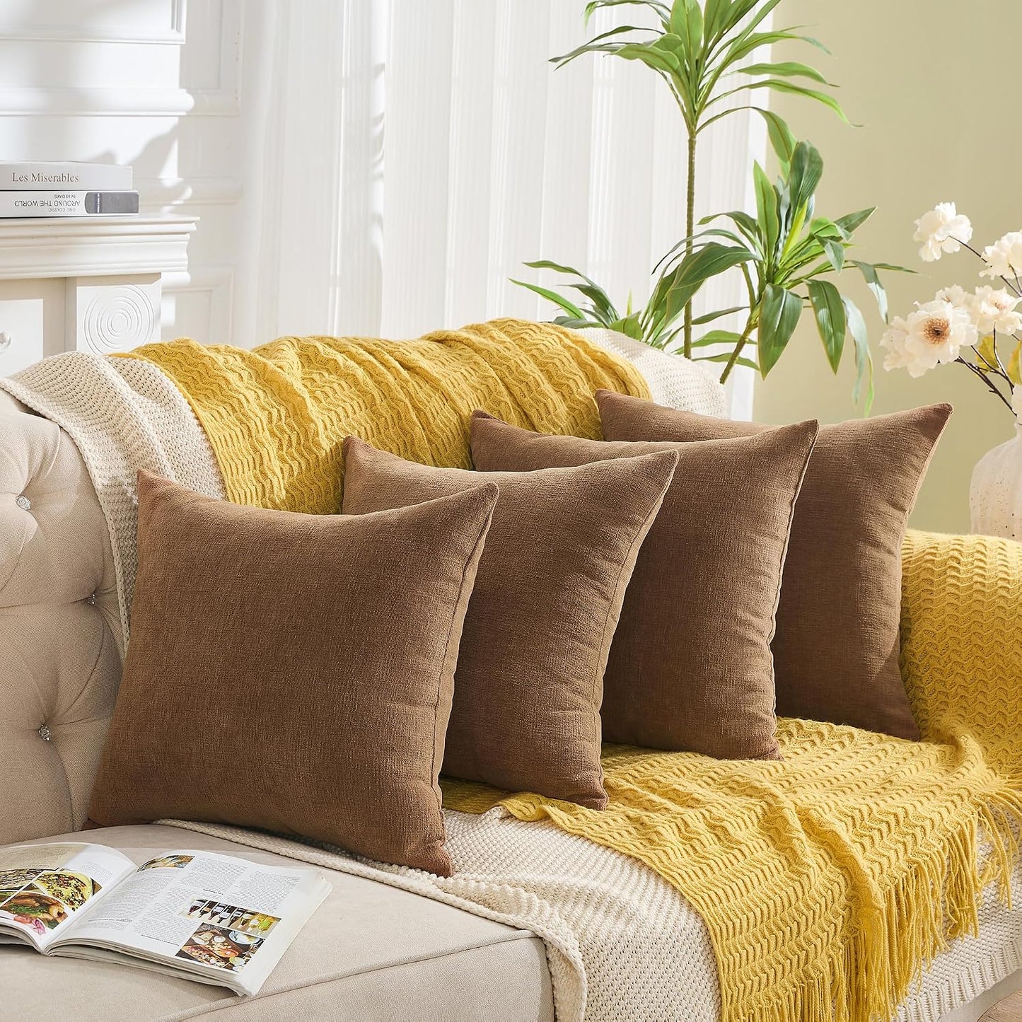 GAWAMAY Lumbar Support Pillow Decorative Rectangle Throw Pillow Covers 12"x20" Inch Set of 2, Soft Chenille Fall Pillowcase for Living Room Bedroom Sofa Couch Cushion Cover Grey 30x50cm (No Insert)