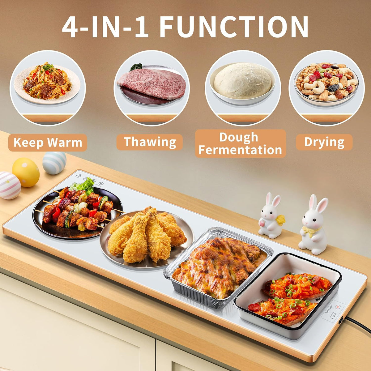 Electric Warming Tray,Extralong 47"x12",Tempered Glass Warming Mat for Food