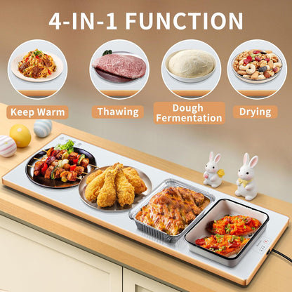 Electric Warming Tray,Extralong 47"x12",Tempered Glass Warming Mat for Food