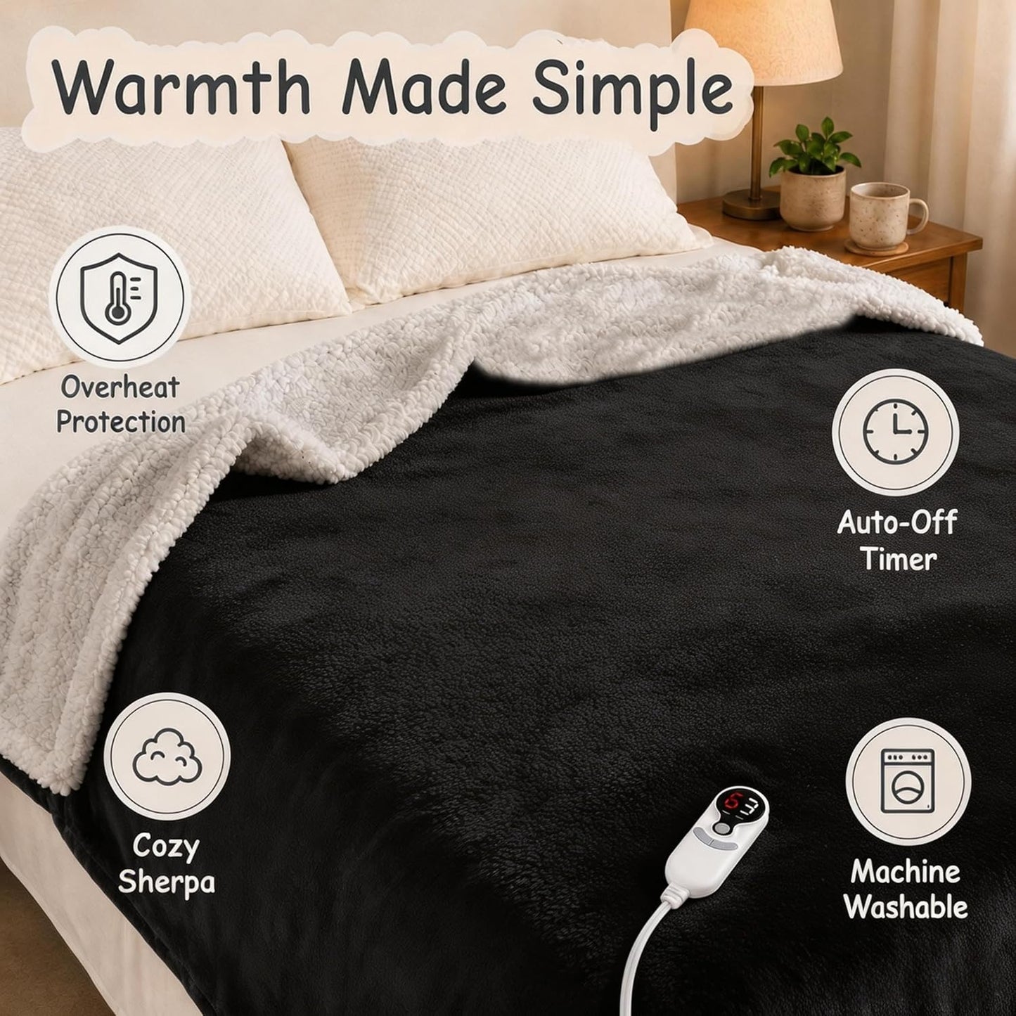 Soypipo Electric Heated Throw Blanket 50"x60", Faux Fur Plush with 4 Heat Settings & 2/4/8/10H Auto Shut-Off, Overheat Protection, Machine Washable, for Office & Chair, Dark Grey