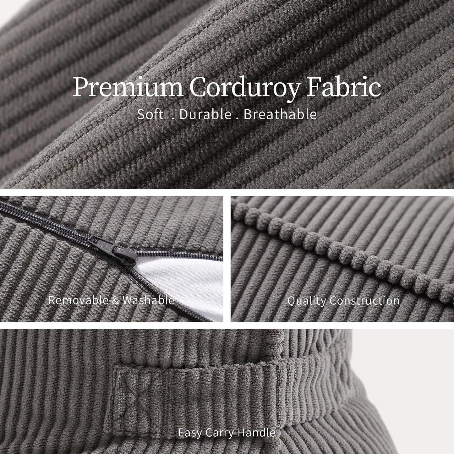 Pat. Pend. Corduroy Lumbar Support Back Pillow for Watching TV, Reading & Gaming, Ergonomic Triangle Support Cushion for Sofa, Armchair & Bed Sitting, Removable Washable Cover, Beige Gray