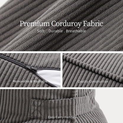 Pat. Pend. Corduroy Lumbar Support Back Pillow for Watching TV, Reading & Gaming, Ergonomic Triangle Support Cushion for Sofa, Armchair & Bed Sitting, Removable Washable Cover, Beige Gray