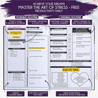 Freedom Mastery Daily Journal of Gratitude, Productivity & Habit Tracker | Undated 90-Day Planner with Daily Reflection, Mindfulness, Positivity, Vision Board & Stickers, Gratitude Journal for Women