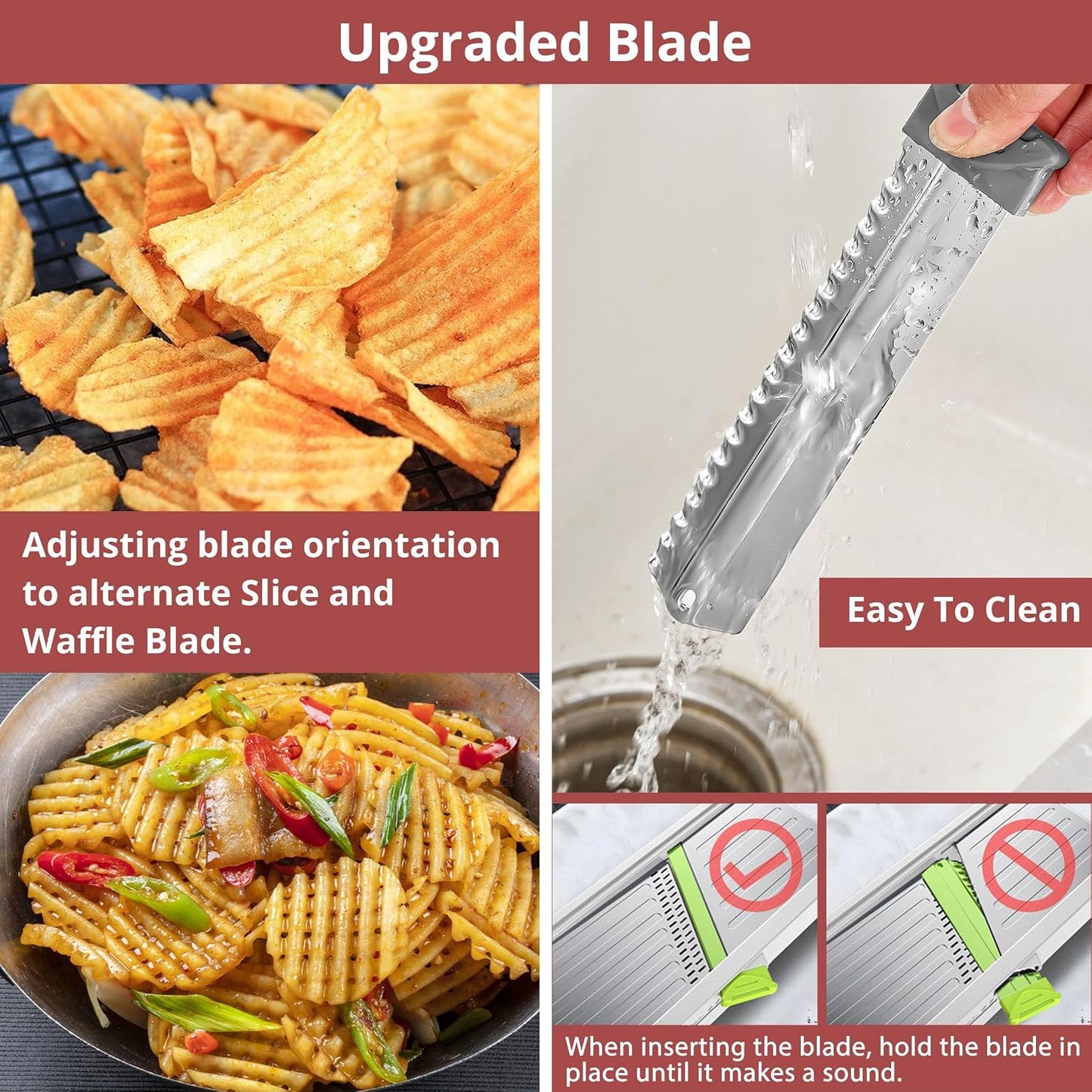 24-In-1 Mandoline Slicer for Kitchen with Waffle Fry Cutter Blade,Adjustable Kitchen Mandoline Slicer,Food Chopper,Safe Mandoline Food Slicer,Mandolin with Waffle Fry Cutter-Grey