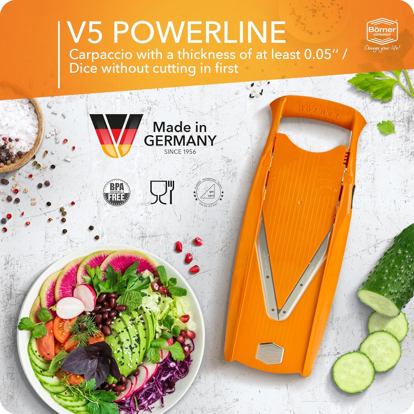 Mandoline Food Slicer Börner V5 (Profi Set) by Reston Lloyd • V-Slicer with 4 Inserts, Docking Station & Food Holder • Made in Germany • Fruit & Vegetable Chopper • Multiple Settings • Color: Lime