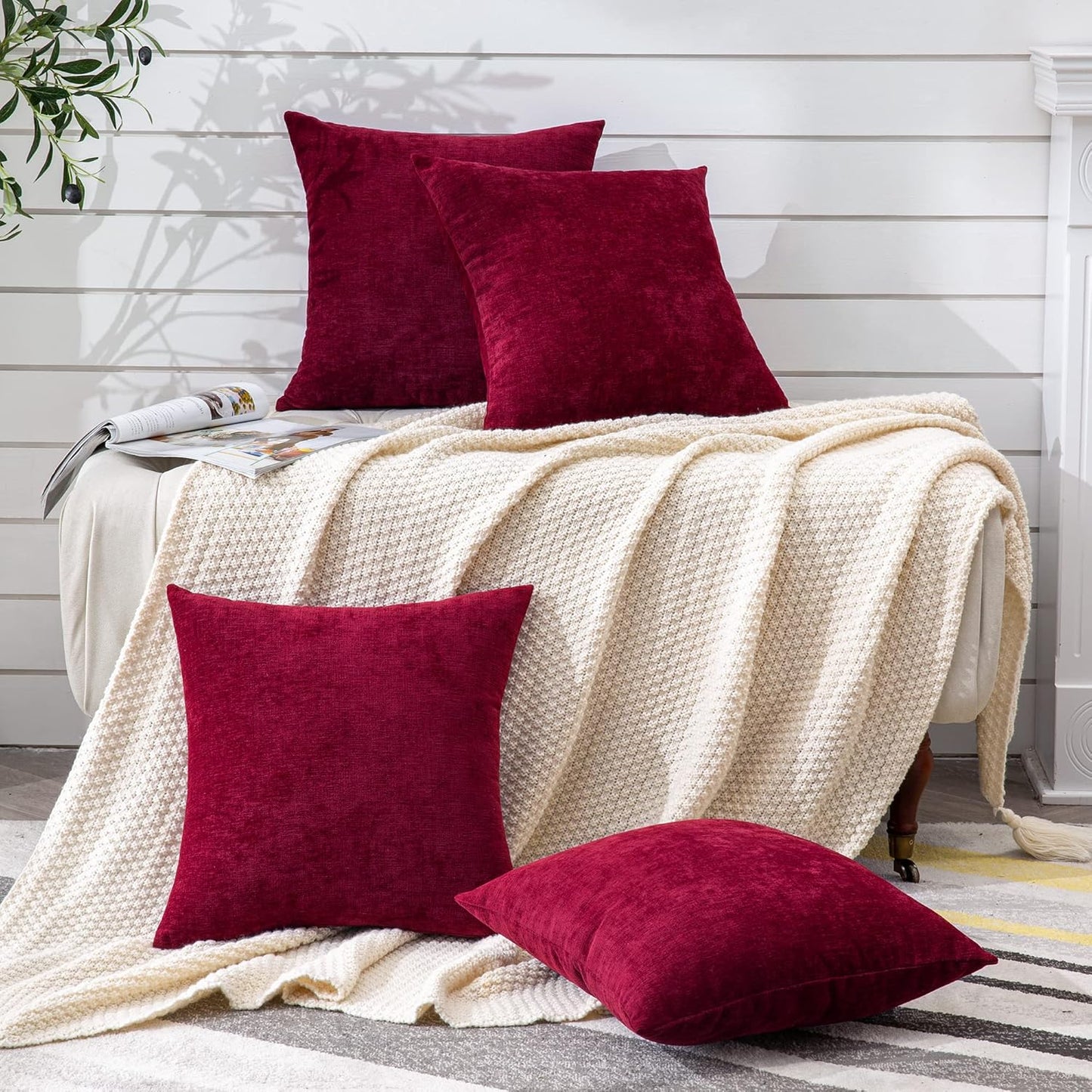 GAWAMAY Lumbar Support Pillow Decorative Rectangle Throw Pillow Covers 12"x20" Inch Set of 2, Soft Chenille Fall Pillowcase for Living Room Bedroom Sofa Couch Cushion Cover Grey 30x50cm (No Insert)