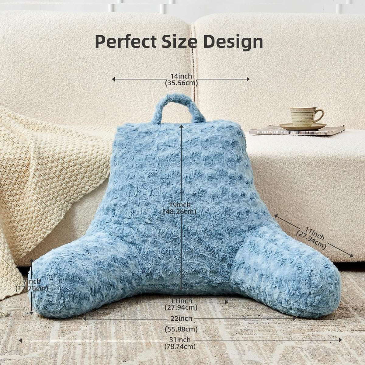 Reading Pillow, Rose Velvet Back Pillow with Arms for Bed Sitting Up, Bed Pillow for Adult Children, Backrest Pillows with Washable Cover, Chair Pillow for Watching TV/Gaming/Relaxing (Pink)