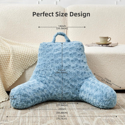 Reading Pillow, Rose Velvet Back Pillow with Arms for Bed Sitting Up, Bed Pillow for Adult Children, Backrest Pillows with Washable Cover, Chair Pillow for Watching TV/Gaming/Relaxing (Pink)