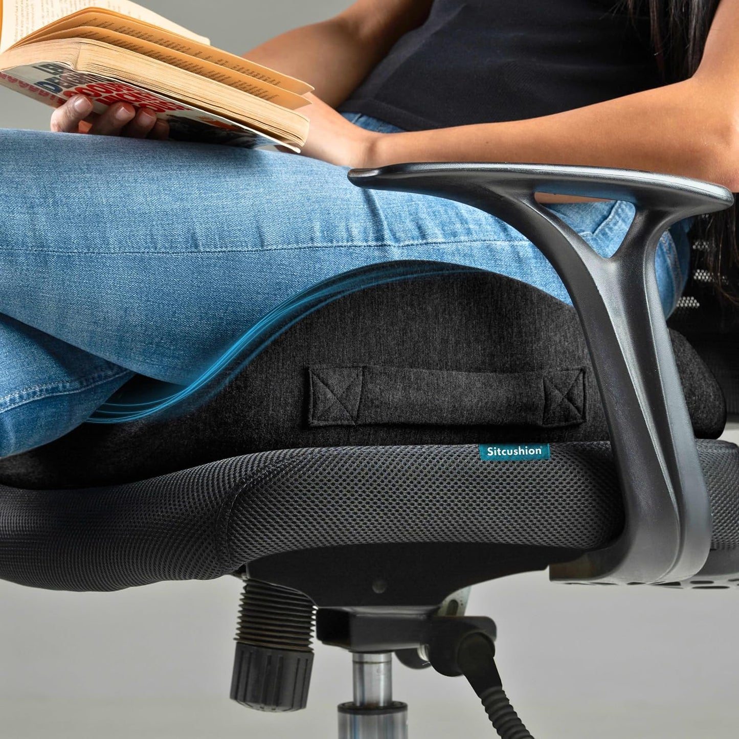 SitCushion Extra Large Memory Foam Seat Cushions for Office Chairs, Pressure Relief Seat Cushion for Tailbone Pain Relief, Sciatica & Back Pain, Ergonomic Office Chair Cushion for Long Sitting (Black)