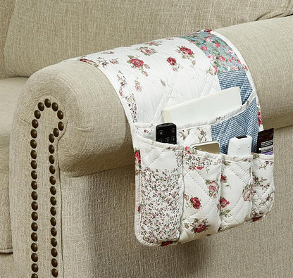 Brilliant Sunshine Burgundy Toile Floral Couch Armrest Cover, 35"×13" | Washable Magazine Holder, Armrest Organizer & Caddy on Sofa, Recliner, Armchair, Storage for Remote Controls, Phone, iPad