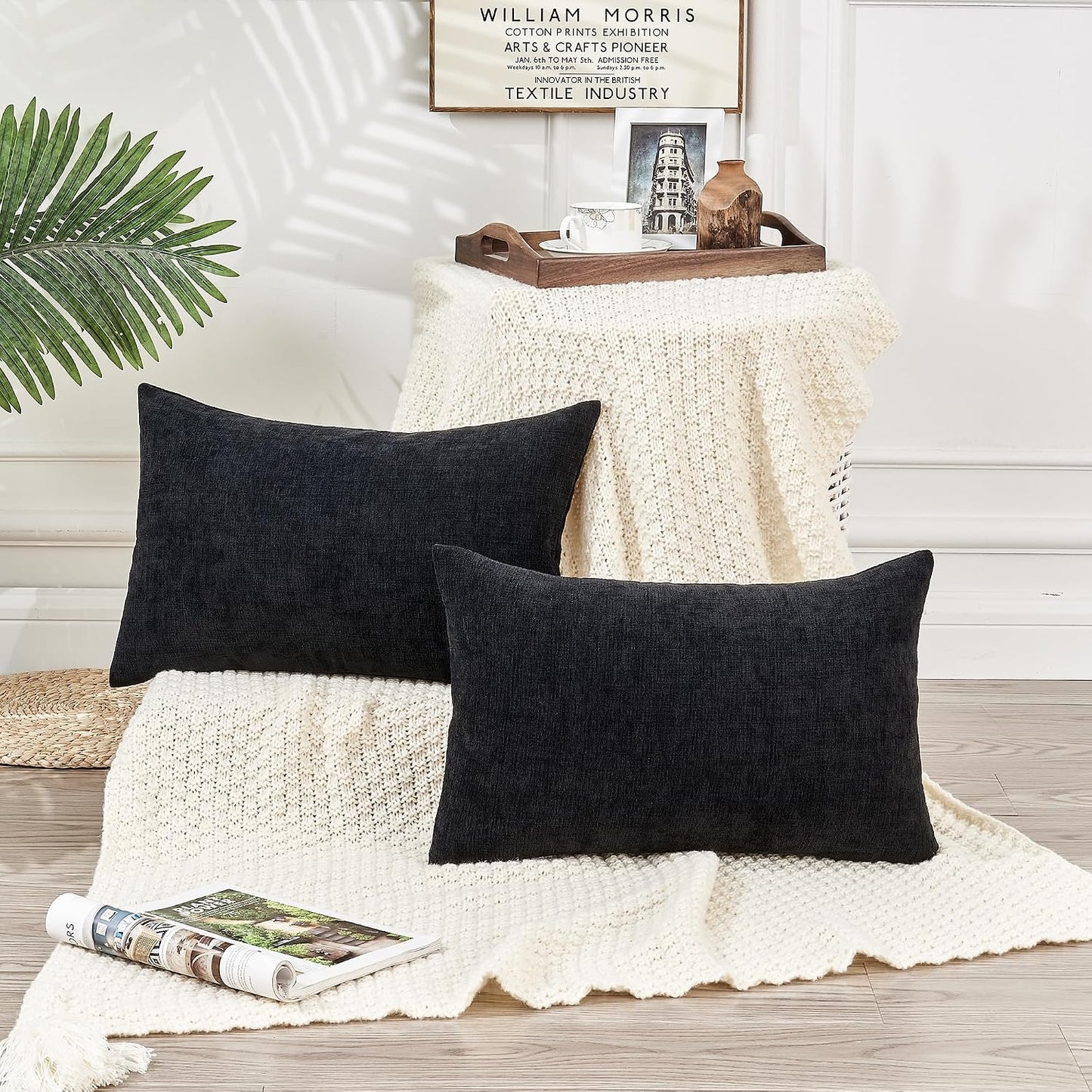 GAWAMAY Lumbar Support Pillow Decorative Rectangle Throw Pillow Covers 12"x20" Inch Set of 2, Soft Chenille Fall Pillowcase for Living Room Bedroom Sofa Couch Cushion Cover Grey 30x50cm (No Insert)