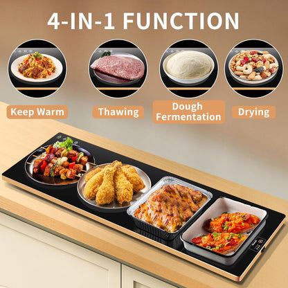 Electric Warming Tray,Extralong 47"x12",Tempered Glass Warming Mat for Food