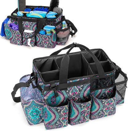 LoDrid Wearable Cleaning Caddy Bag with 4 Foldable Dividers, Black | Cleaning Supply Organizer with Shoulder Strap and Side Handles for Cleaners & Housekeepers