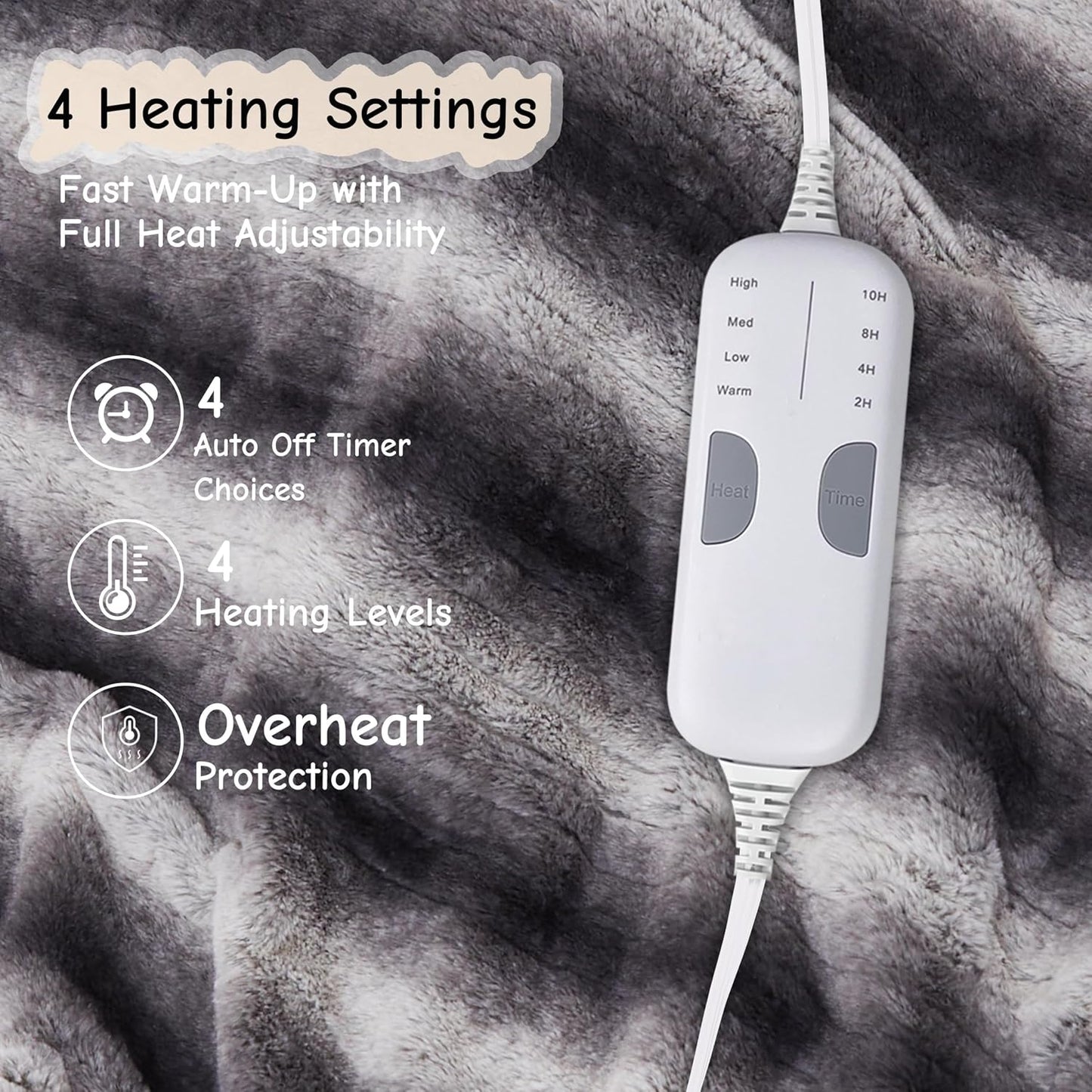 Soypipo Electric Heated Throw Blanket 50"x60", Faux Fur Plush with 4 Heat Settings & 2/4/8/10H Auto Shut-Off, Overheat Protection, Machine Washable, for Office & Chair, Dark Grey
