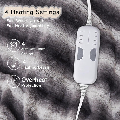 Soypipo Electric Heated Throw Blanket 50"x60", Faux Fur Plush with 4 Heat Settings & 2/4/8/10H Auto Shut-Off, Overheat Protection, Machine Washable, for Office & Chair, Dark Grey