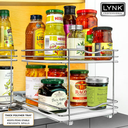 LYNK PROFESSIONAL® Pull Out Spice Organization for Cabinets - 4-3/8 inch Wide – Spice Rack for Inside Cabinets, Slide Out Spice Rack Organizer for cabinet – Pull Out Spice Rack, Sliding 2 Tier Chrome