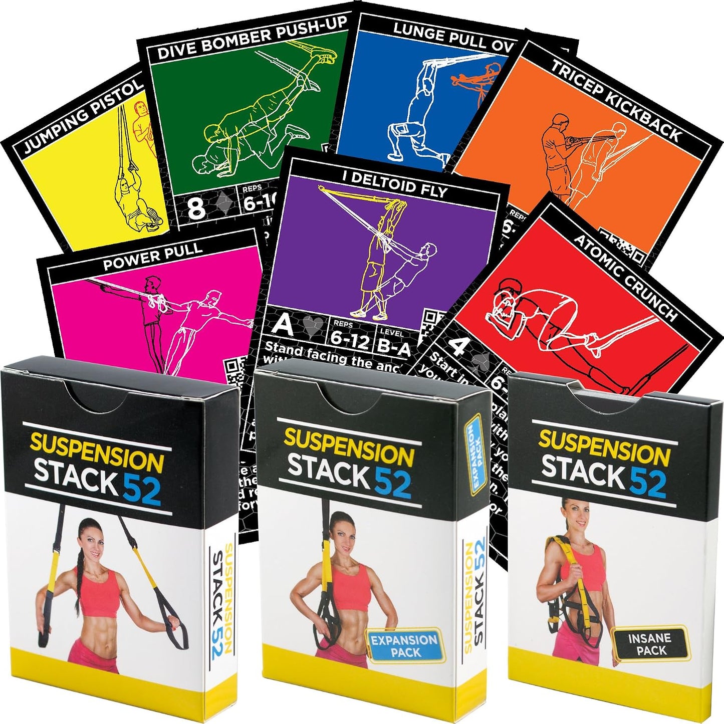 Stack 52 Suspension Exercise Cards Mega Pack | Suspended Bodyweight Resistance Workout Game. Video Instructions Included. Fun Home Fitness Program.