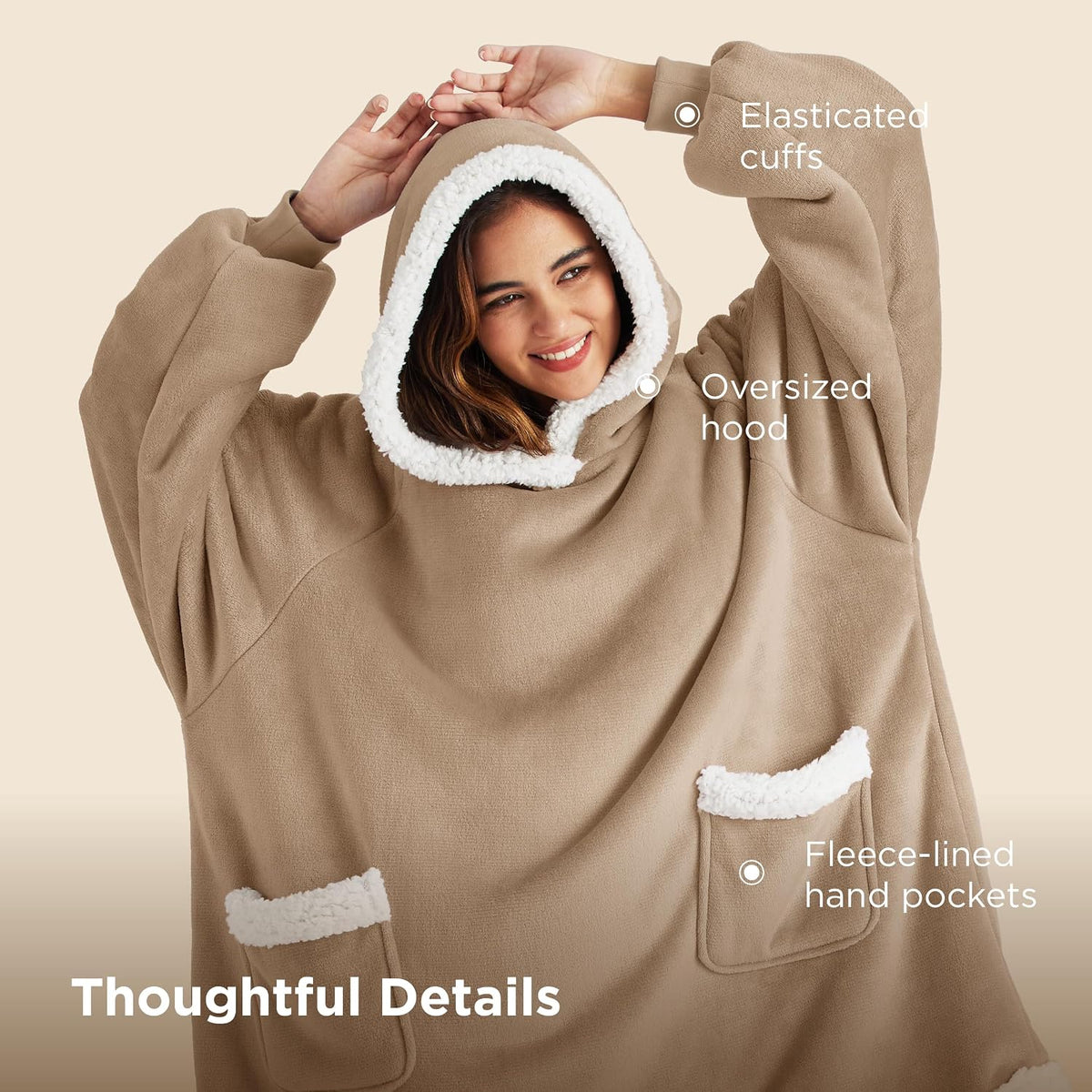 Bedsure Wearable Blanket Sherpa Hoodie Gifts, Sweatshirt, Grey, Standard