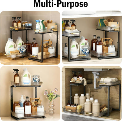 ARSTPEOE Under Sink Organizer - 2 Pack Multi-Purpose Pull-Out Storage Shelf | Slide out Pull out Cabinet Organizer Shelf, Storage for Kitchen Bathroom