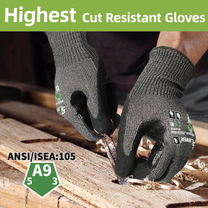 Schwer ProGuard High Level Cut Resistant Work Gloves for Extreme Protection, ANSI A9 Cut Gloves with Reinforced Thumb, Non Slip, Breathable, Durable, Touch-screen, Black 1 Pair（L 3326