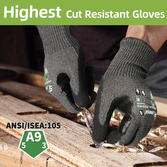 Schwer ProGuard High Level Cut Resistant Work Gloves for Extreme Protection, ANSI A9 Cut Gloves with Reinforced Thumb, Non Slip, Breathable, Durable, Touch-screen, Black 1 Pair（L 3326