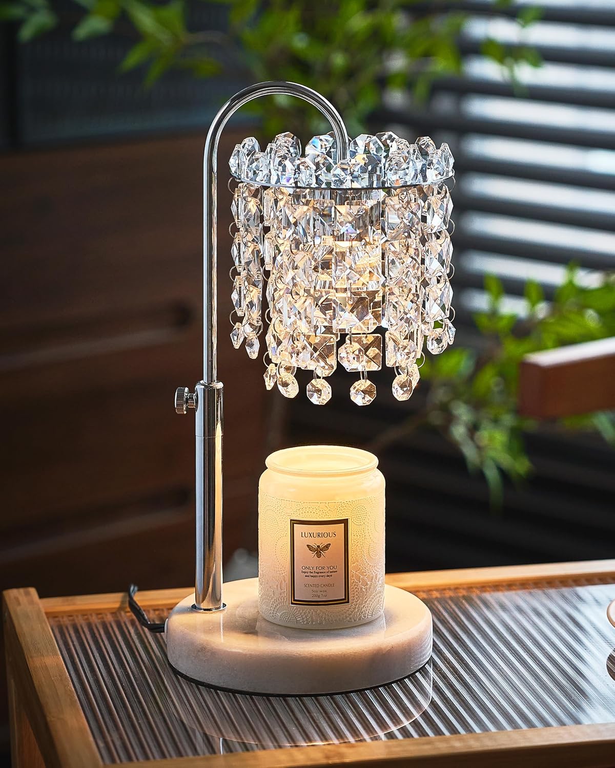 Candle Warmer Lamp with Timer Dimmer Adjustable Height Candle Warmer with Marble Base for Jar Candles,Candle Lamp with 3 Bulbs for New Home Decor, Women Mom Christmas Birthday Gifts, French Gold