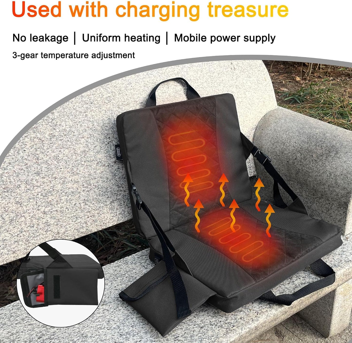 Heated Stadium Seats for Bleachers,Foldable Heated Seat Cushion,Portable Seat Pad,USB Powered Great for Outdoor Sports,Concerts,Camping (No Power Bank) (Grey)