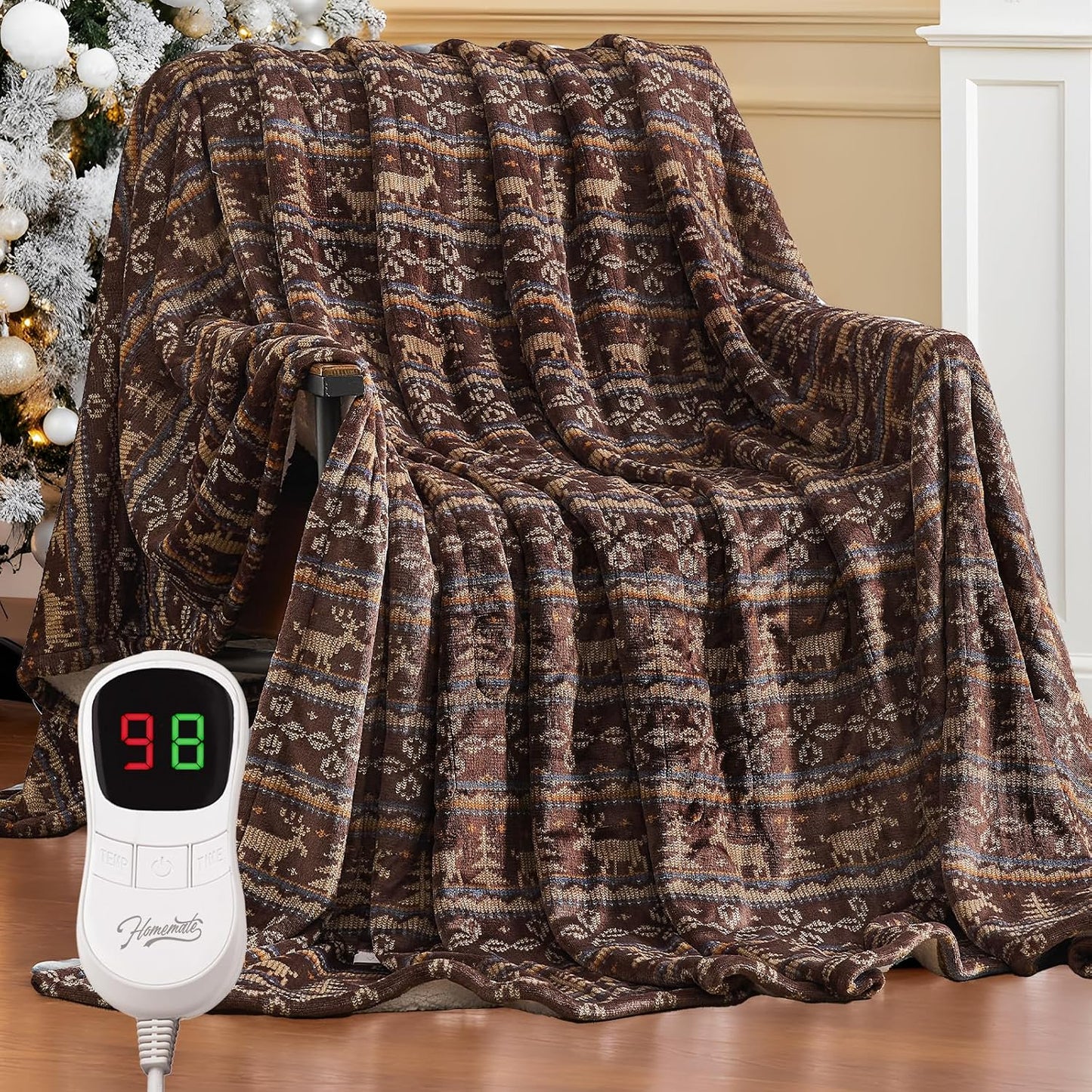 Homemate Heated Blanket Electric Throw - 50“x60“ Heating Blanket with 10 Fast Heat Levels 8 Hours Auto Off Soft Cozy Flannel Over-Heated Protection ETL Certification Keep Warming in Home | Throw with 10 Fast Heat Levels 8 Hours Auto Off Over-Heated