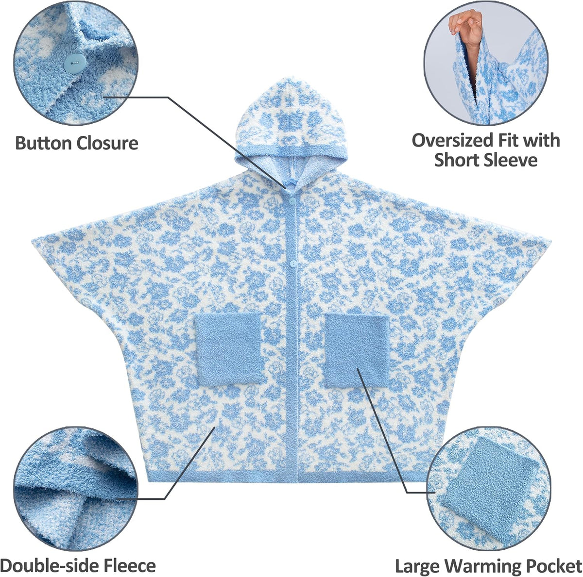 WDCOZY Wearable Blanket Hoodie Poncho Throw Comfy Soft Warm Cape Shawl Cozy Cloak Wrap Hooded with Sleeves For Women Adults