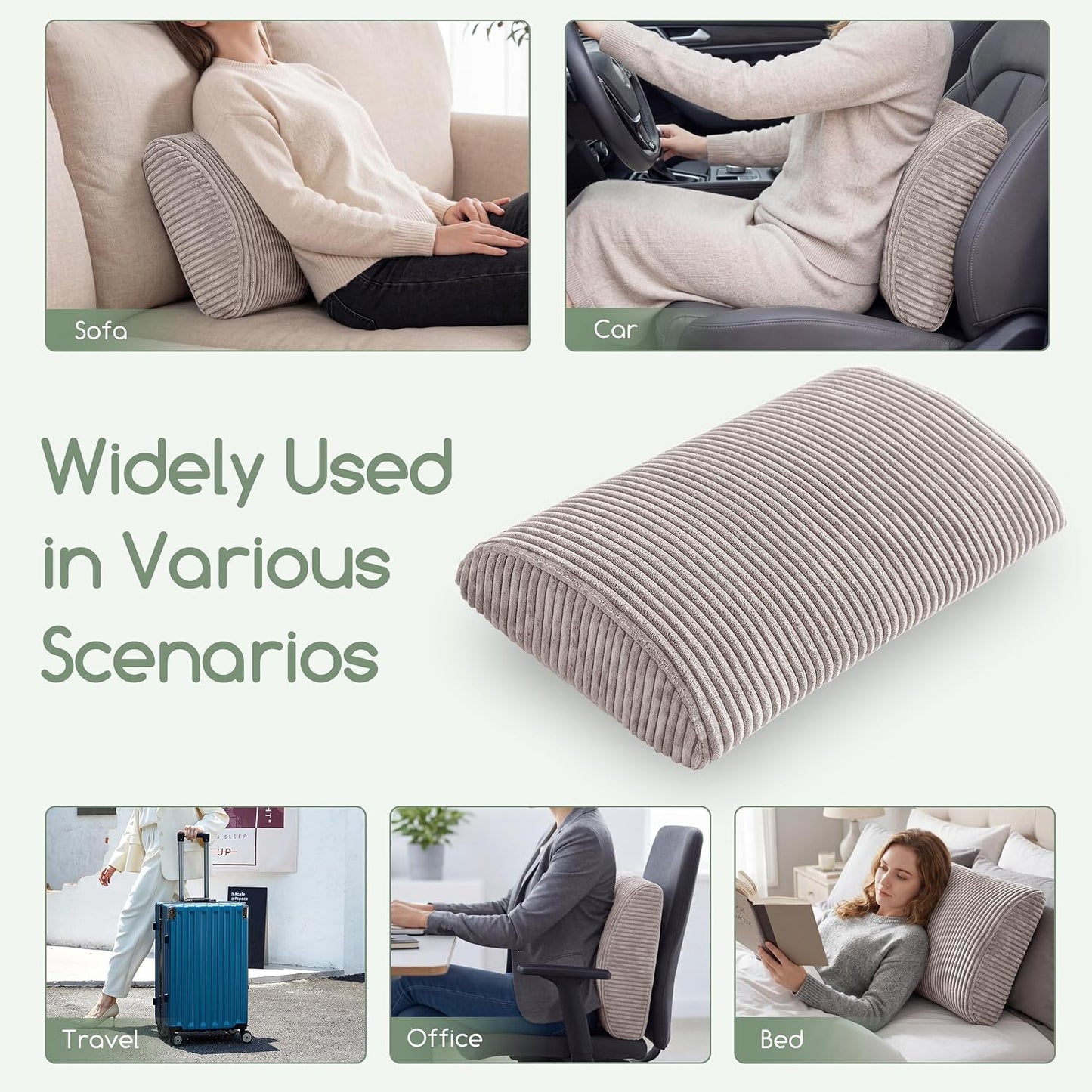 HIGOGOGO Lumbar Support Pillow for Recliner Chair/Accent Chair/Couch, Memory Foam Back Support Cushion for Elderly, Recliner Cushions for Back Rest, Pain Relief, Reading, Washable Cover, Brown
