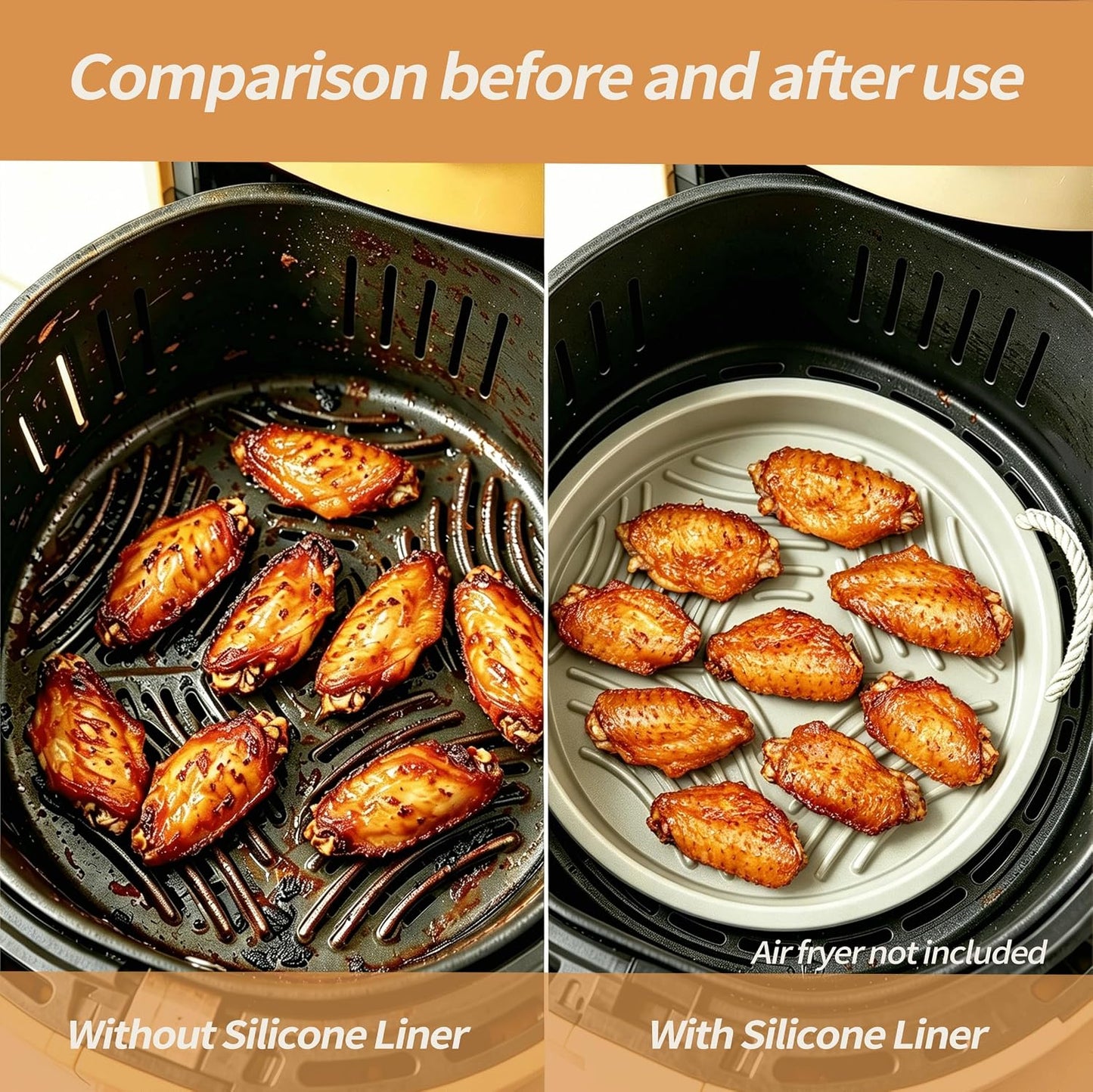 2-Pack Round Silicone Liner with Handles, Reusable Non-Stick Heat Resistant Baking Mat, Cooking Pad Compatible with Air Fryer, Oven & Microwave Accessories