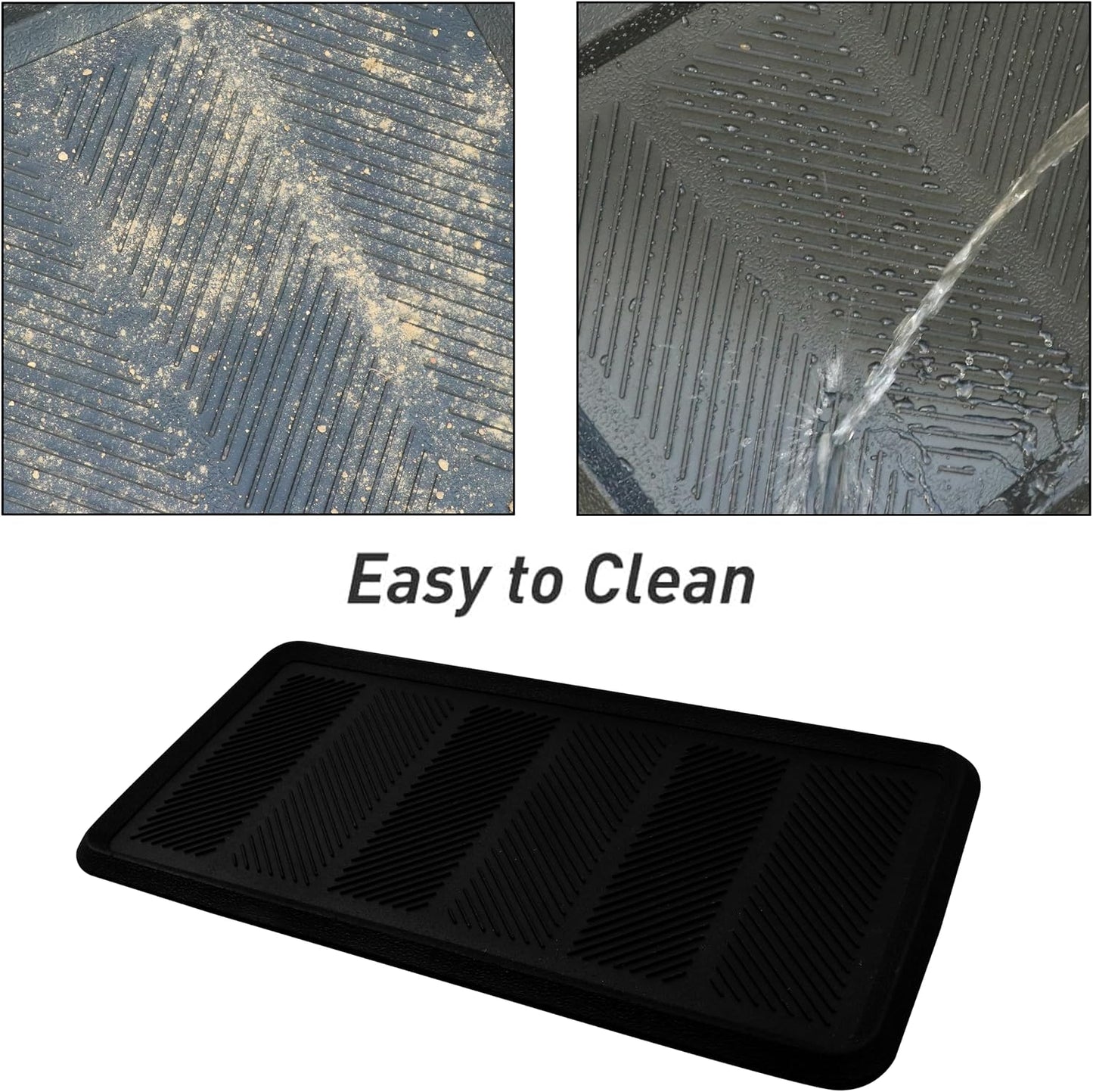 Croft&Cane Rubber Boot Tray - Black 16x32 inch Large Waterproof Shoe Tray | Heavy Duty Big Foot Indoor Outdoor Boot Mat with Raised Edges - Slip Resistant Entryway Garage Pet Feeding Multi-Purpose Mat