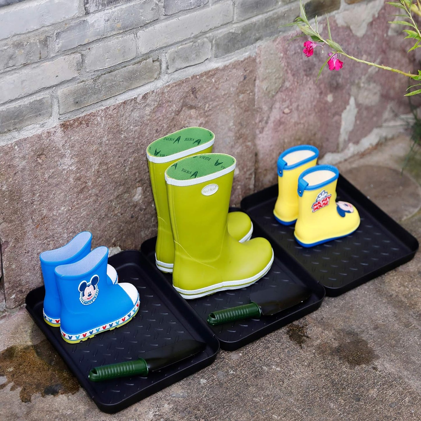 Boot Mat Tray for Floor Protection,3 Pack Black Shoe Tray,Boot Drying Mat w/Lip, Dirt Rug, Dog Water & Litter Box ray,Garden Garage-Indoor Outdoor (Black)