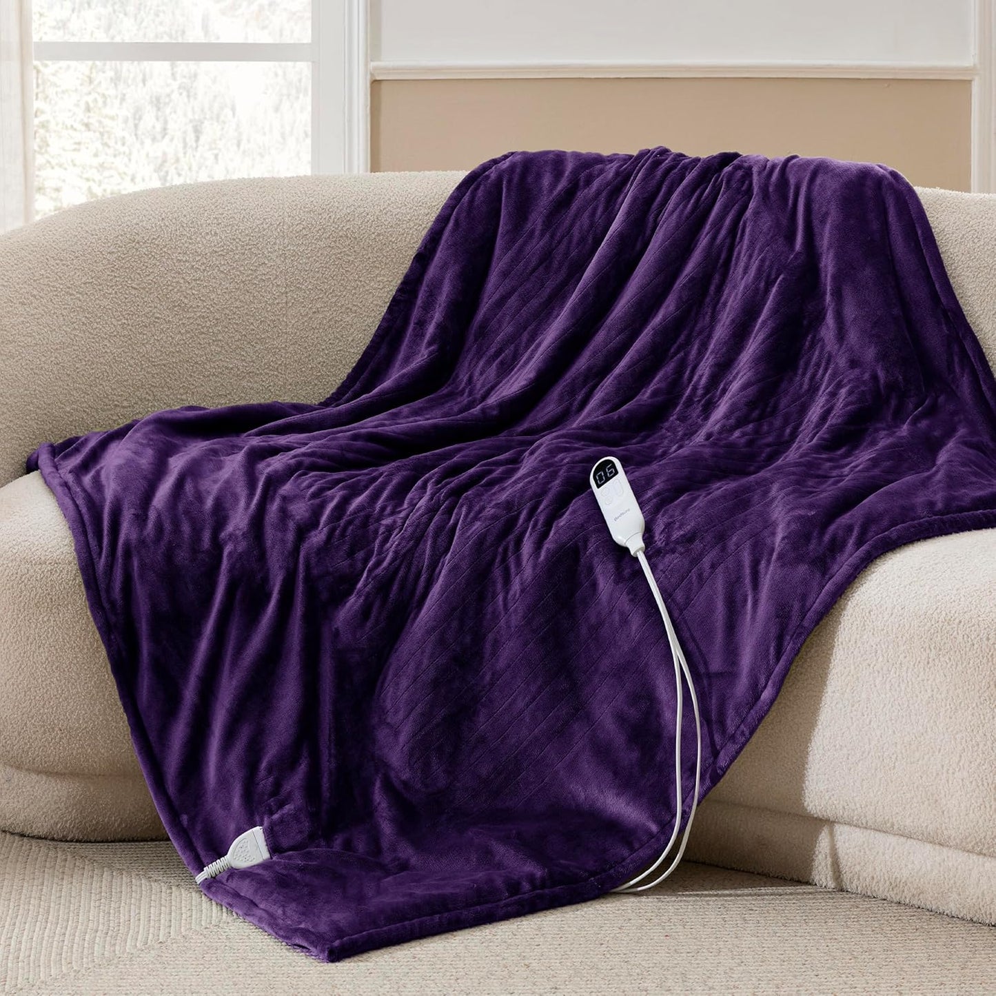 Bedsure Heated Blanket Throw Blanket with Preheat Function - Fast Heating Electric Blanket, Soft Flannel Throw with 6 Time Settings(Up to 10H), 6 Heating Settings, Gifts for Grandma (50"x60", Grey)