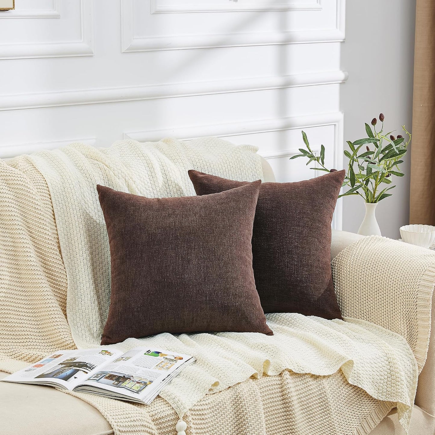 GAWAMAY Lumbar Support Pillow Decorative Rectangle Throw Pillow Covers 12"x20" Inch Set of 2, Soft Chenille Fall Pillowcase for Living Room Bedroom Sofa Couch Cushion Cover Grey 30x50cm (No Insert)