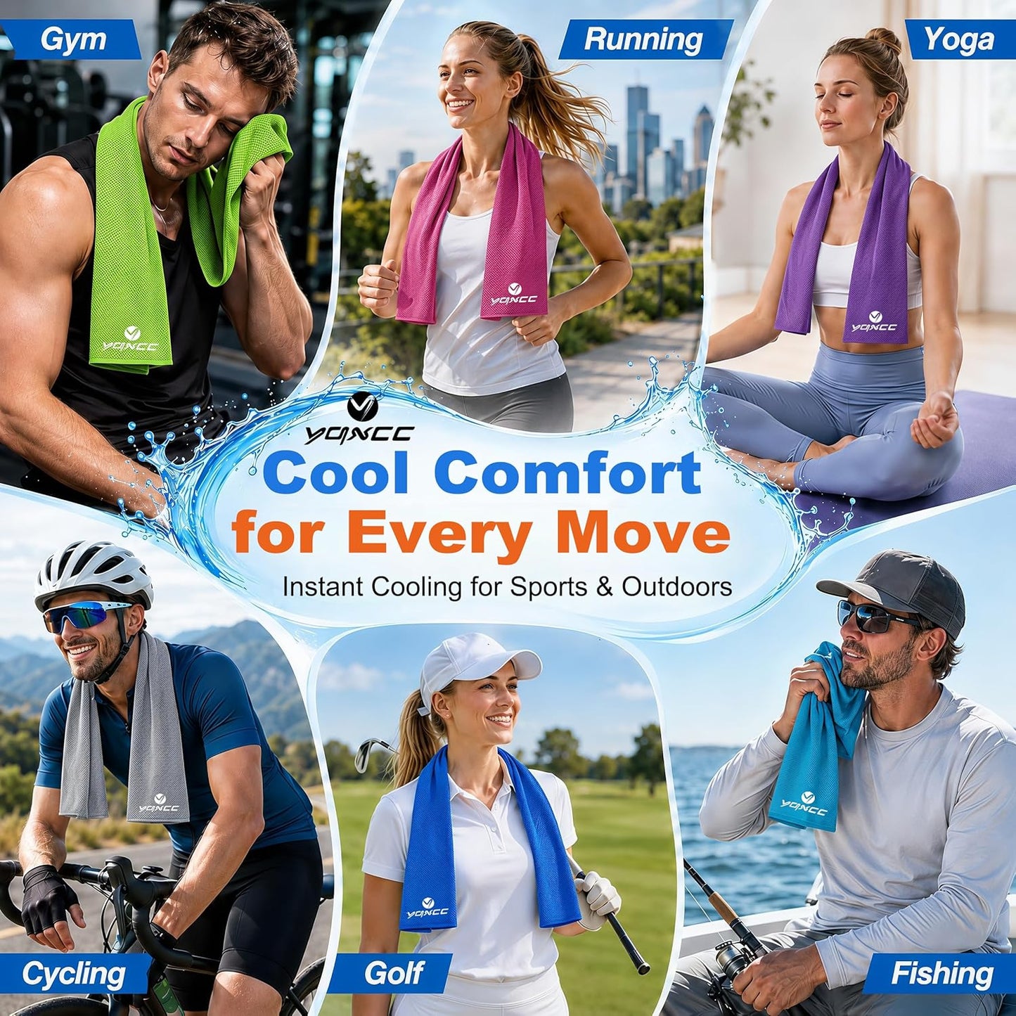 YQXCC 4 Pack Cooling Towels (47"x12"), Ice Cool Towels for Neck & Face | Soft Breathable Microfiber, Instant Cooling Neck Wraps, Ideal for Yoga, Golf, Gym, Running, Camping & Hot Weather