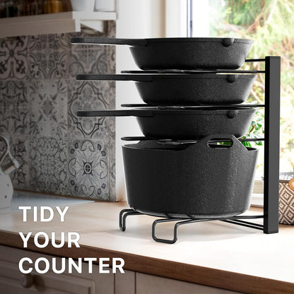 SIMPLE HOUSEWARE 5 Compartments Height Adjustable Pan Organizer, Black