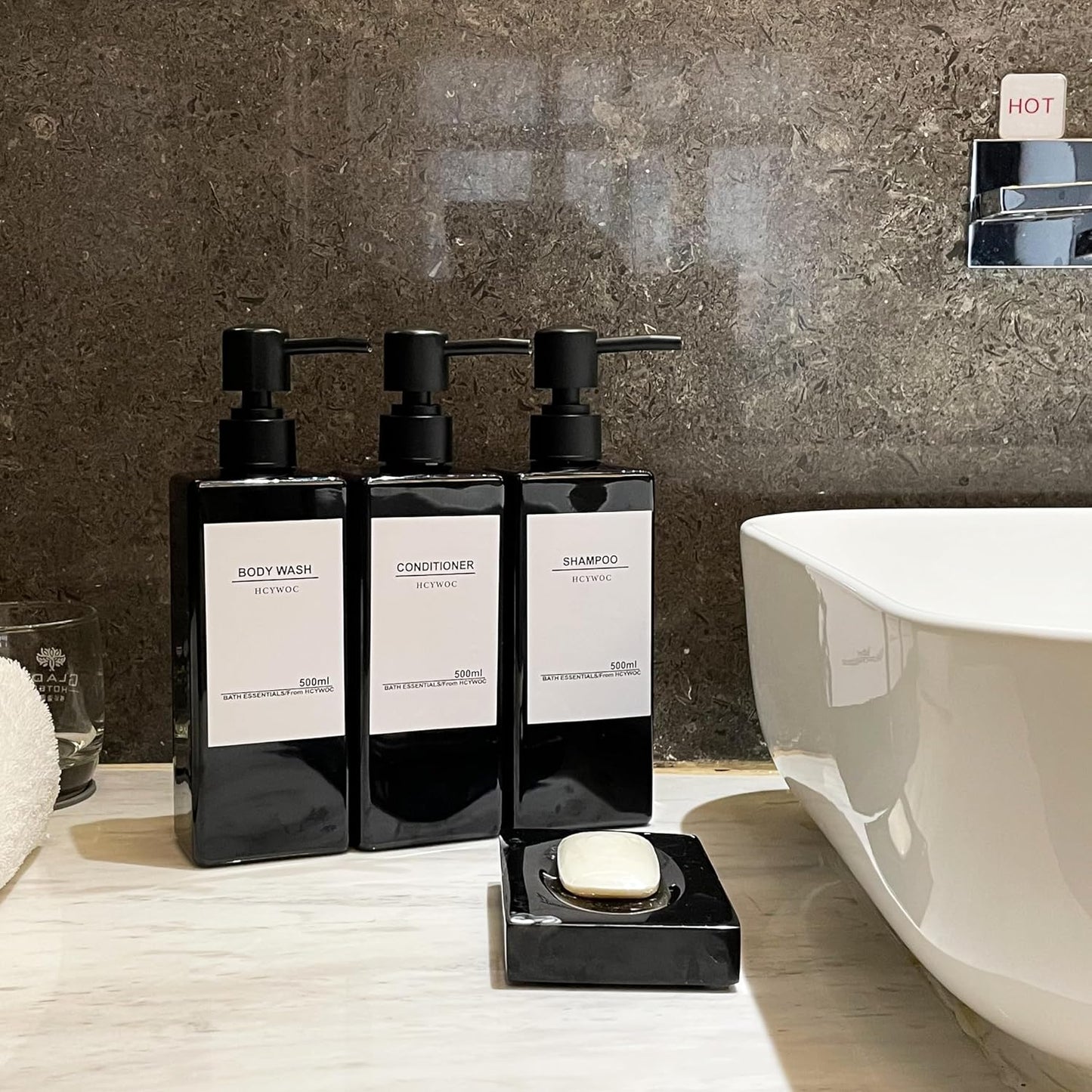 Shampoo Dispenser for Shower Wall, Shampoo and Conditioner Dispenser with 16 Waterproof Labels, No Drill Shower Soap Dispenser Bathroom, Shower Soap Dispenser Wall Mounted 3 Chamber, 17oz,Black | Shampoo Dispenser for Shower Wall, Shower Soap Dispenser