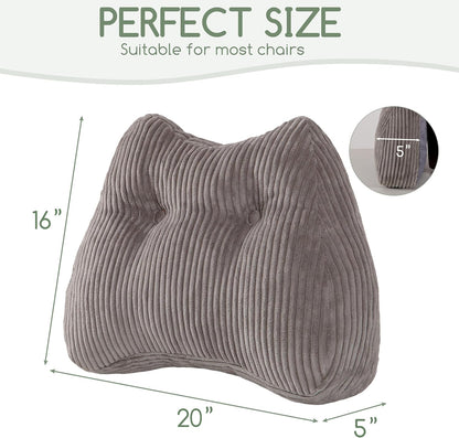 Lumbar Support Pillow for Recliner Chair/Accent Chair/Couch/Office Chair, Tufted Corduroy Back Support Cushion for Elderly, M-Shaped Recliner Cushions for Back Rest, Pain Relief, Reading, Dark Grey