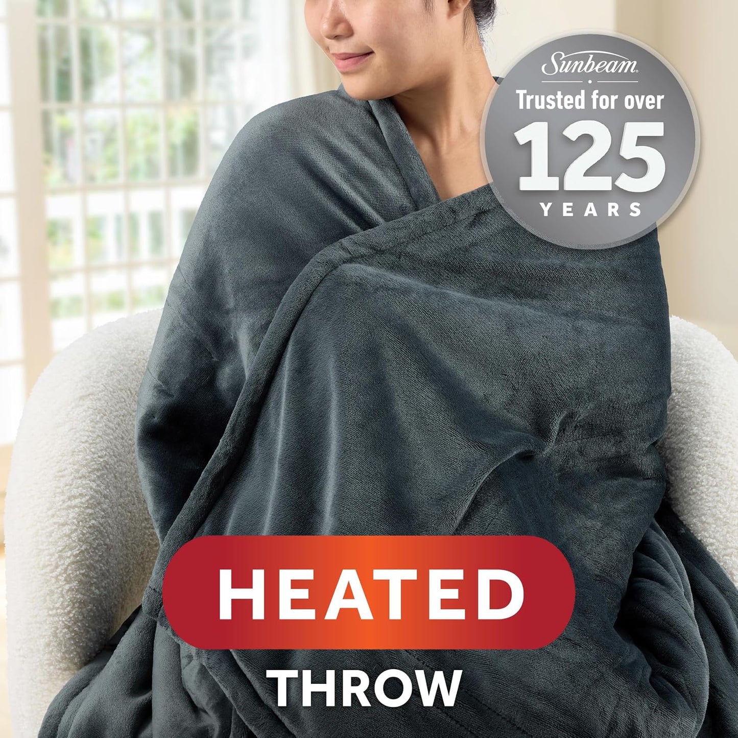 Sunbeam Electric Throw Royal Mink Sherpa Heated Blanket, 4 Heat Settings, 4-Hour Auto Shut-Off, Fast Heating, Luxurious and Ultra Comfy, Cabernet Color, 50" x 60"